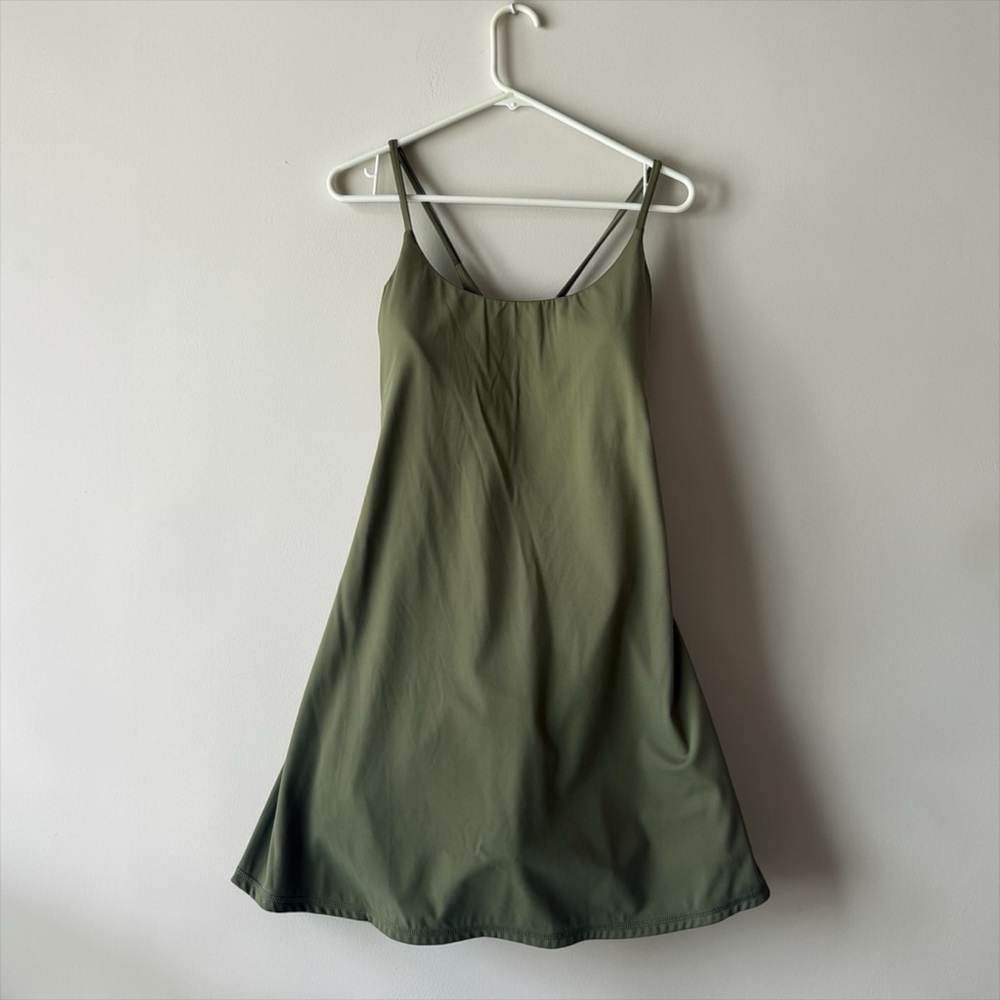 Quality Olive Green Dress with built in bra and shorts with pockets - Picture 2 of 8